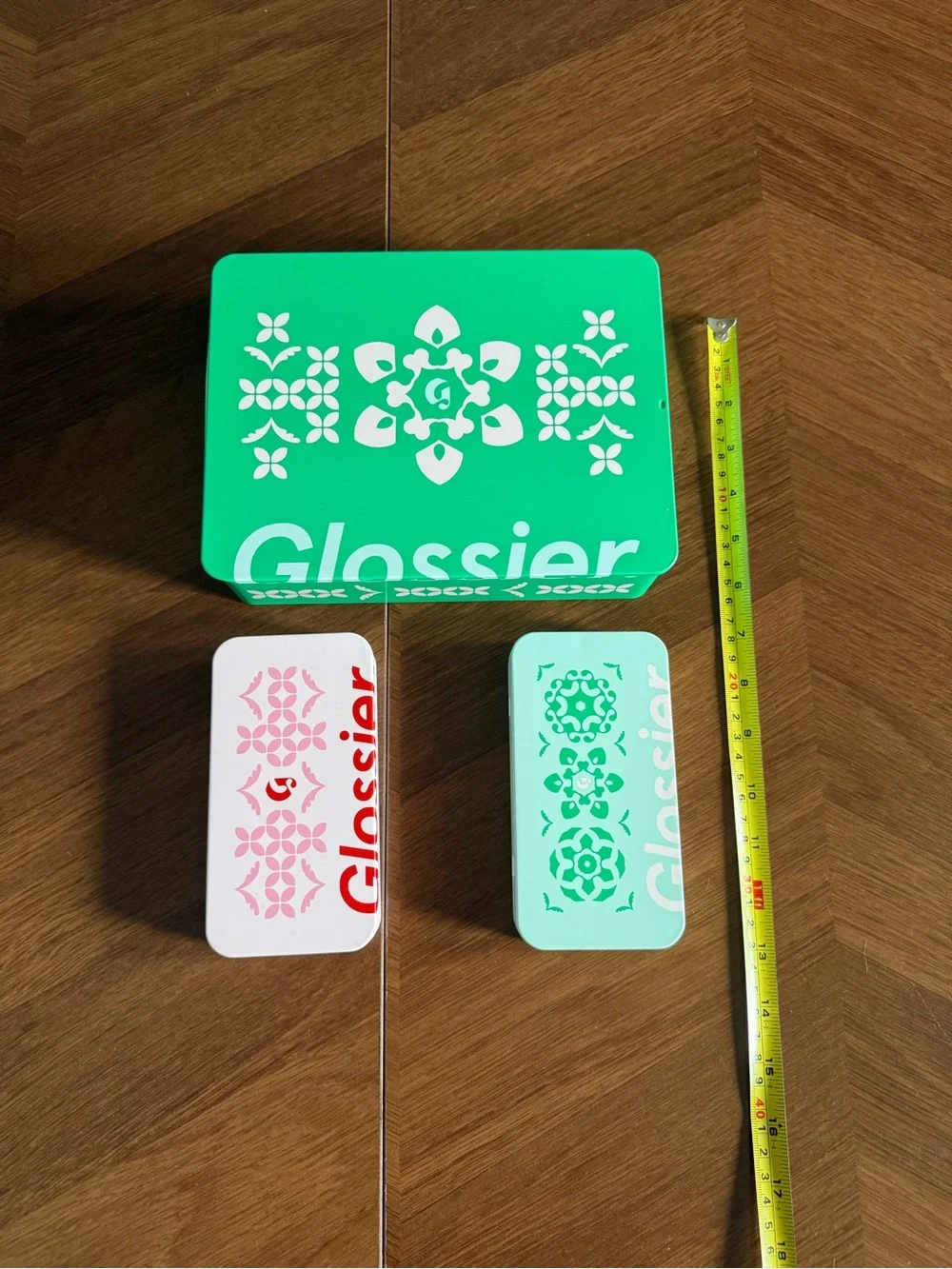Glossier Tin Trio in Teal, Pink and Mint